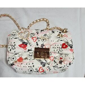 Aldo Fuax Leather Quilted Bling Writing Clutch Purse With Change Strap